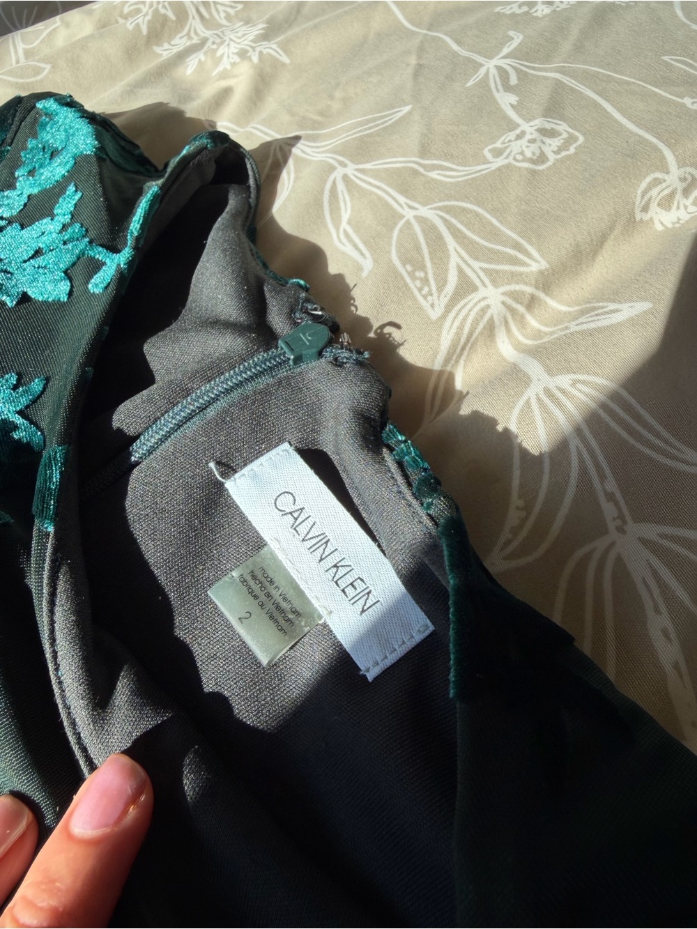 Calvin Klein Dark Green Velvet Burnout Floral Midi Dress - Picture 5 of 6